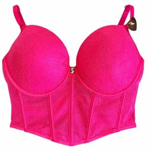 Juicy Couture Hot Pink Lace Bustier Bra 38C NWT Boned Corset Style